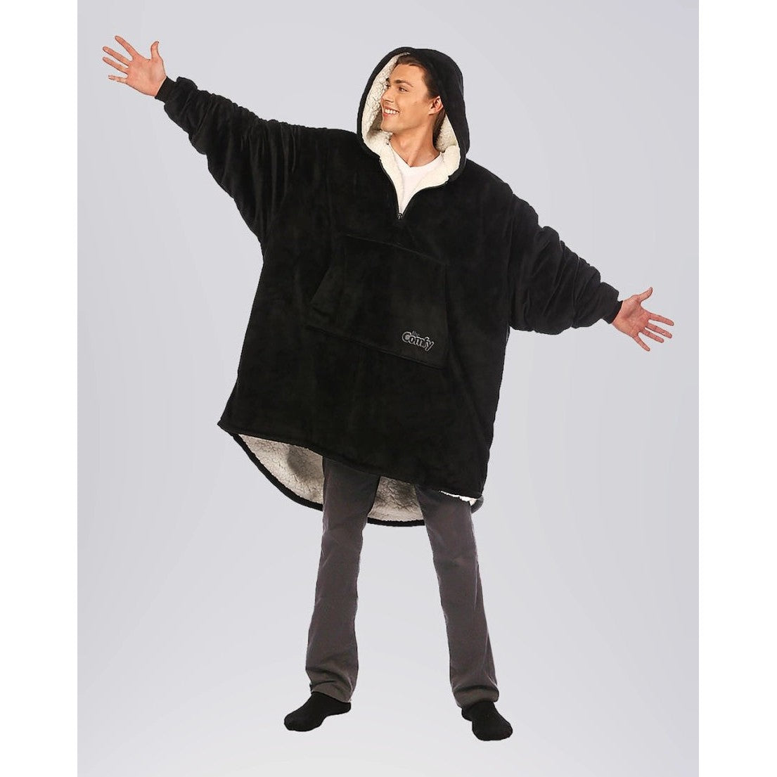 The Comfy Original Quarter Zip Wearable Blanket Hoodie, Black