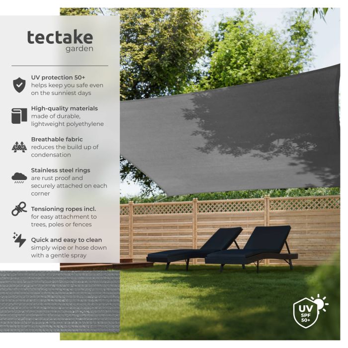 Tectake Shade Sail, Grey, 5.4 x 5.4 m