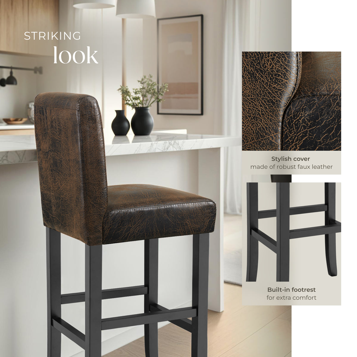 Bar Stools with a padded backrest and faux leather cover