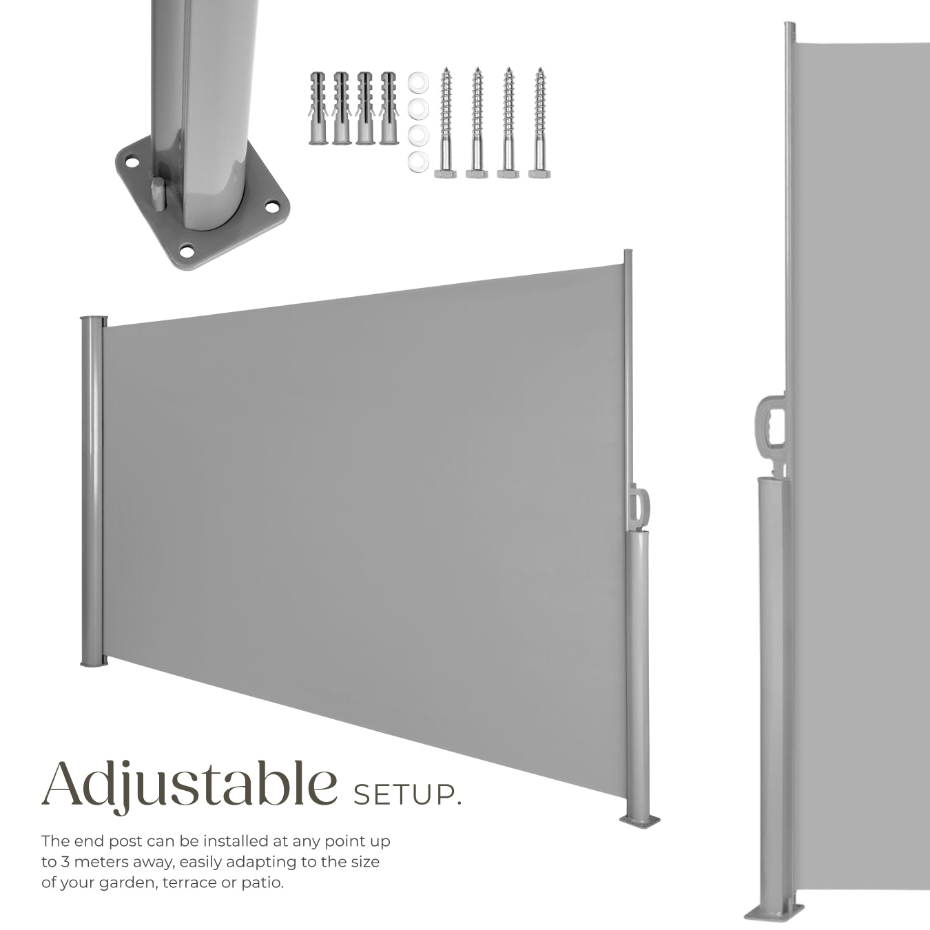 Garden Privacy Screen with retractable side awning and aluminium casing