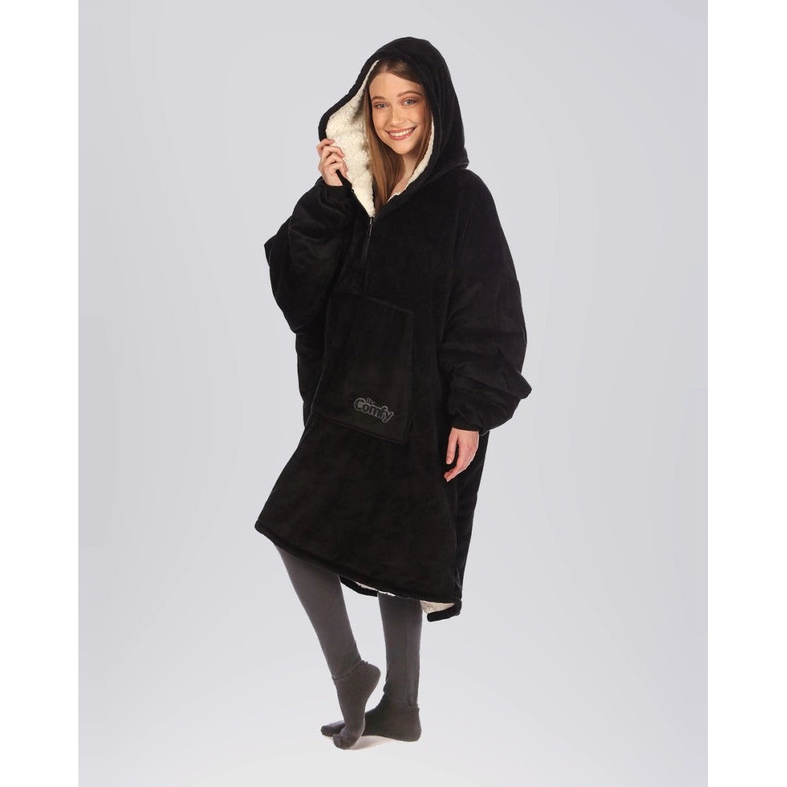 The Comfy Original Quarter Zip Wearable Blanket Hoodie, Black