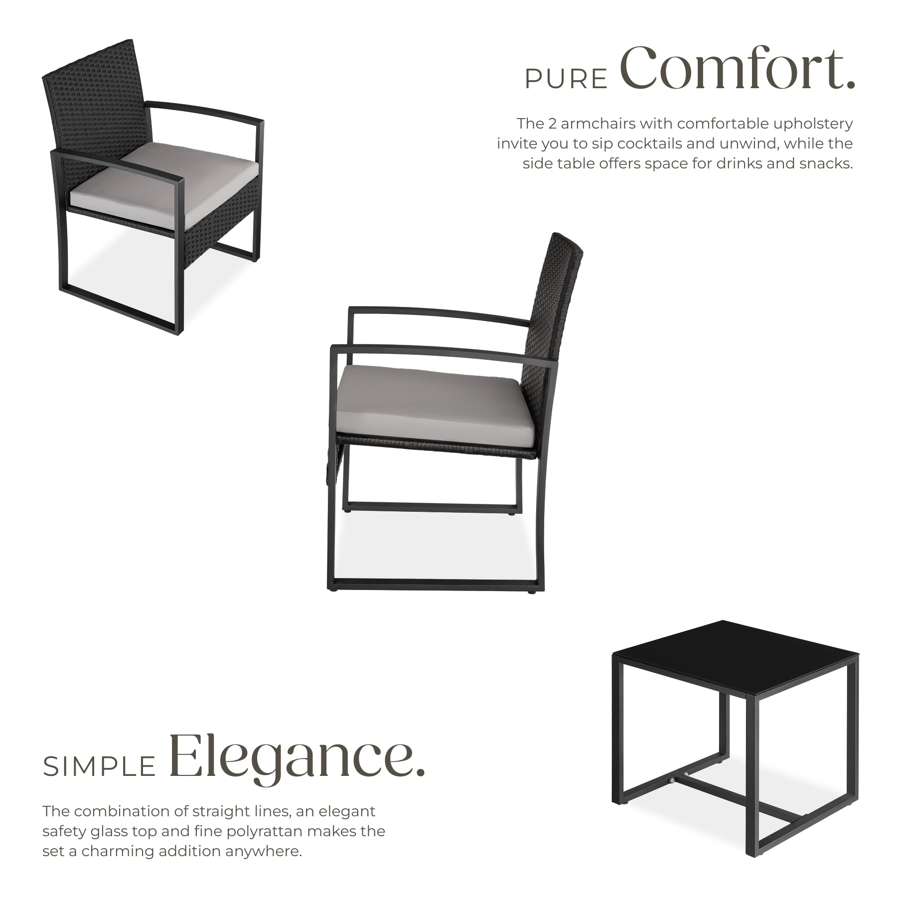 Garden Table & Chairs Granada - 2 armchairs, coffee table, bistro set