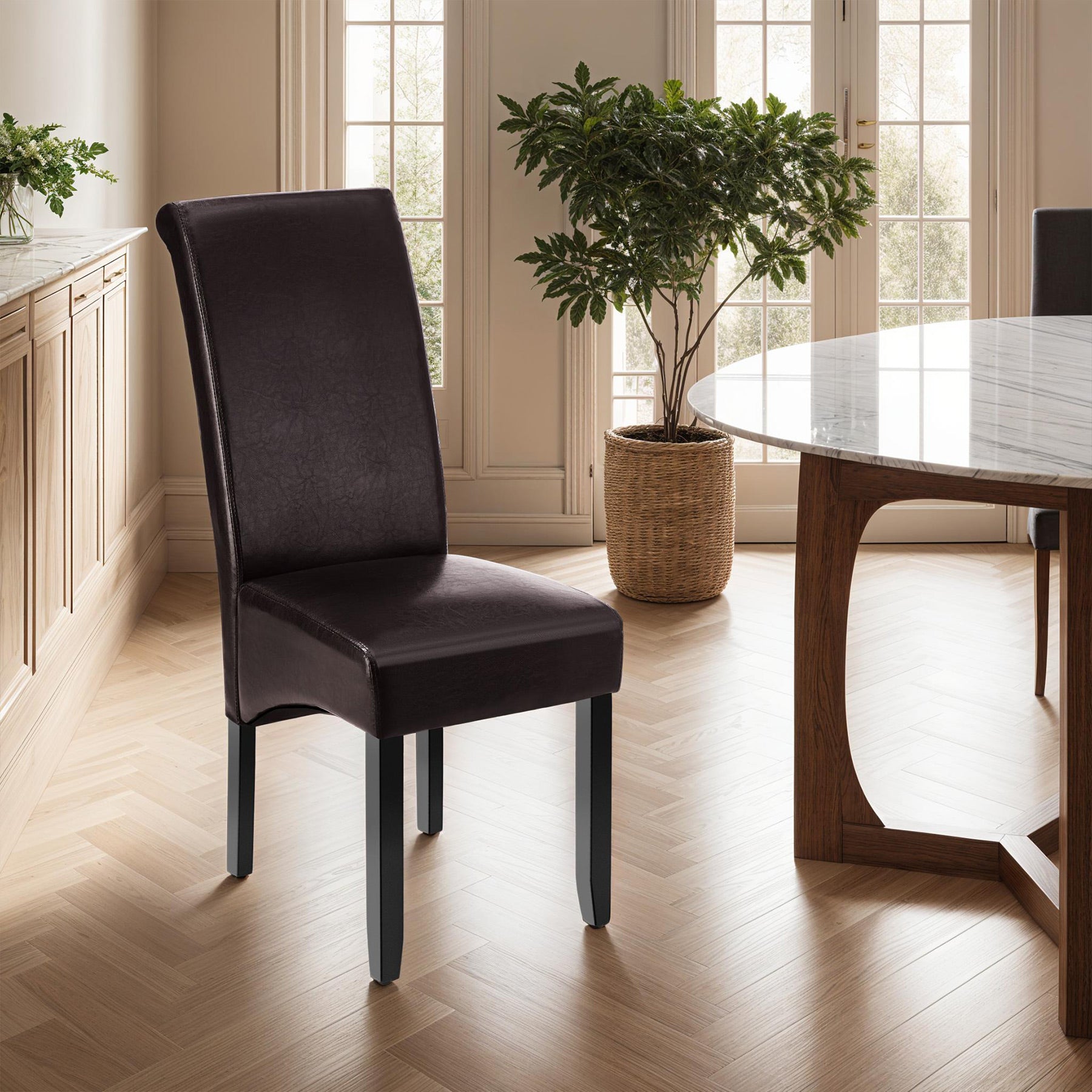 Dining Chair - ergonomic seat shape, high backrest, padded, faux leather