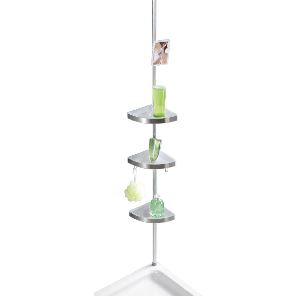WENKO Premium Telescopic Shower Corner Shelf, Silver