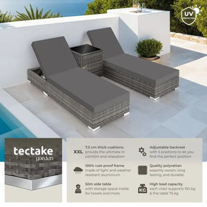 Tectake 2-pack of aluminum and rattan sun loungers, Nautica gray
