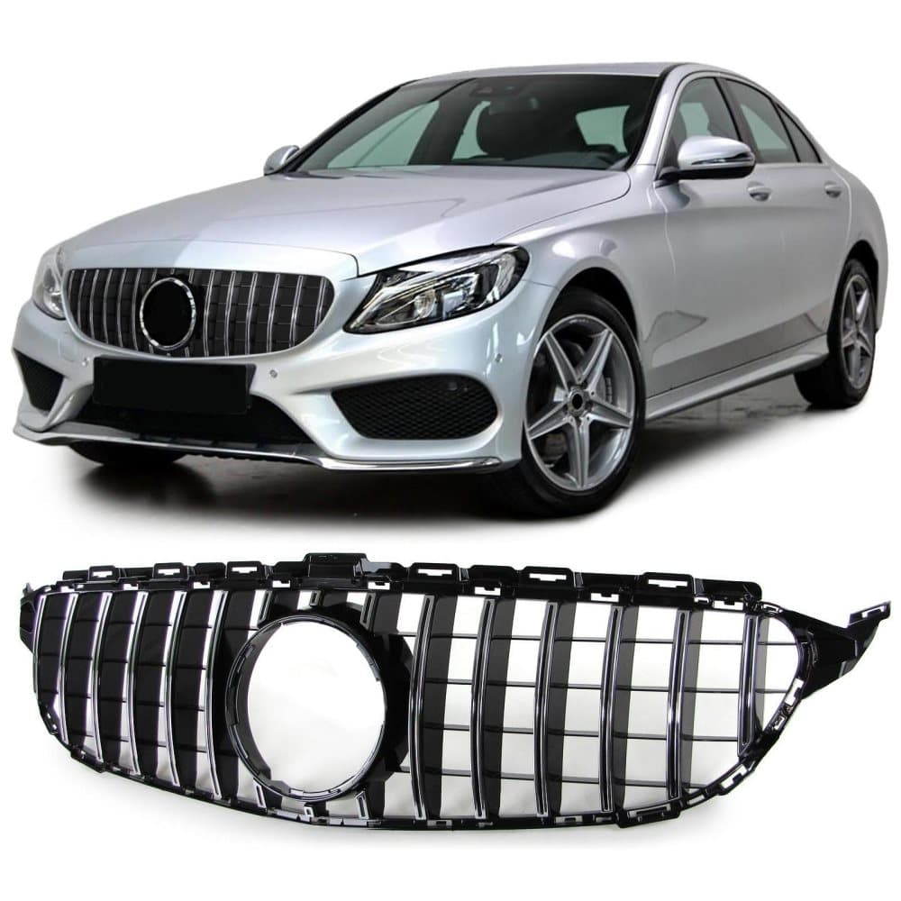 Car Grille for Mercedes C-Class W205 S205 13-18, Gloss Black/Chrome