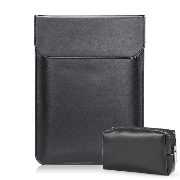 13.3" Laptop Sleeve and Accessory Pouch for MacBook - PU Leather - Black