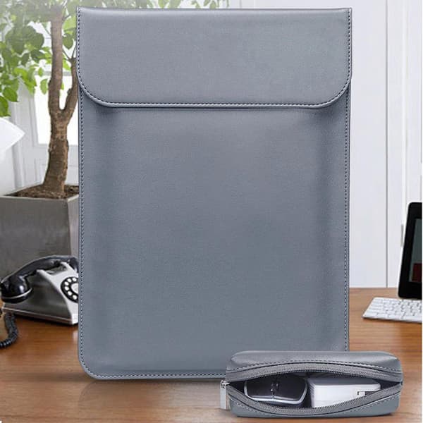 13.3" Laptop Sleeve and Accessory Pouch for MacBook - PU Leather - Black