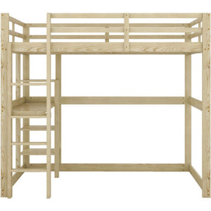 Loft Bed with Storage Shelves and Desk, Natural Pine, 140 x 190 cm