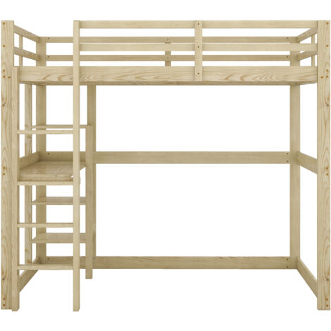Loft Bed with Storage Shelves and Desk, Natural Pine, 140 x 190 cm