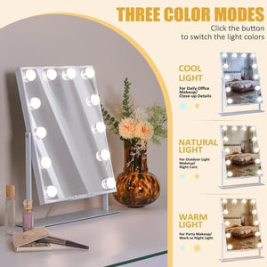 Fenchilin Hollywood Makeup Mirror with Lights, Bluetooth, Wireless Charging, White, 30 x 41 cm