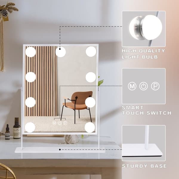 Fenchilin Hollywood Makeup Mirror with Lights, 360° Rotatable Tabletop, 25 x 30cm