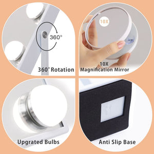 Fenchilin Hollywood Makeup Mirror with Light, Magnification, 360° Swivel, Table Top, White, 30 x 41 cm