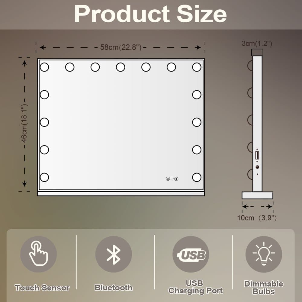 Fenchilin Hollywood Makeup Mirror with Lights and Bluetooth 58 x 46cm, White