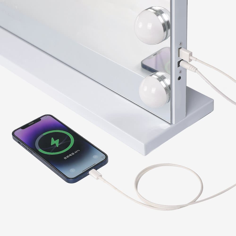 Fenchilin Large Hollywood Makeup Mirror with Lamps, Bluetooth Table Top, Wall Mount, White 80 x 58 cm