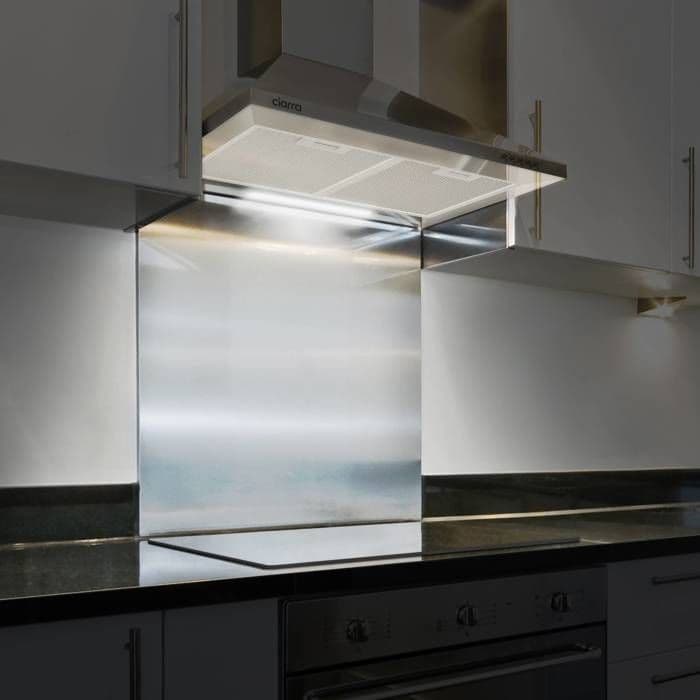 CIARRA Decorative Hood 60cm A++ 2 Carbon Filters 370m³/h Recirculation or Extraction 3 Speeds INOX