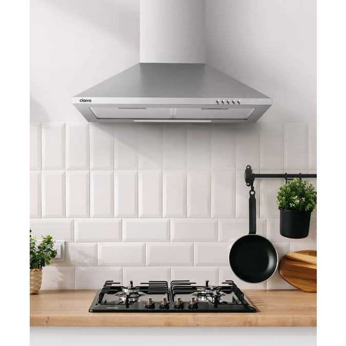 CIARRA Decorative Hood 60cm A++ 2 Carbon Filters 370m³/h Recirculation or Extraction 3 Speeds INOX