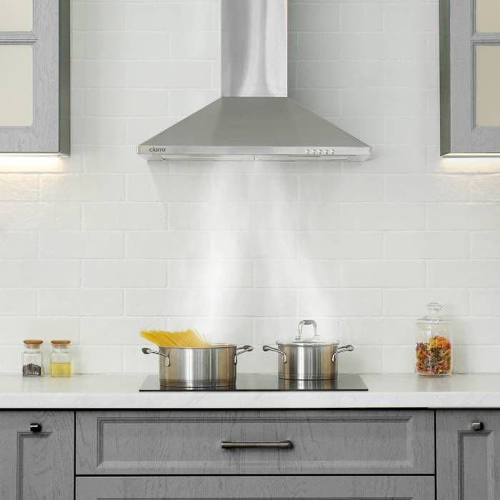 CIARRA Decorative Hood 60cm A++ 2 Carbon Filters 370m³/h Recirculation or Extraction 3 Speeds INOX