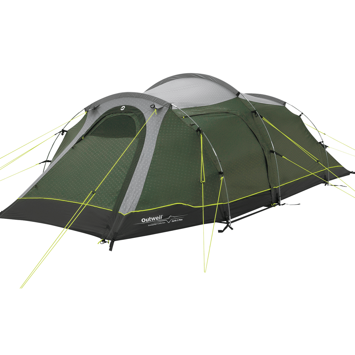 Outwell Earth 3 Plus 3-Person Tunnel Tent, Dark Green
