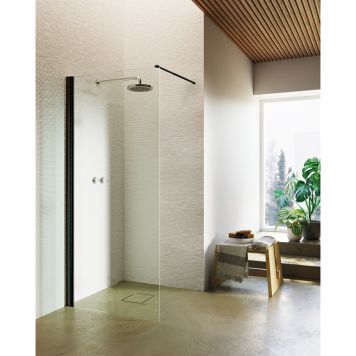 Arrow Wall Shower Screen High Clear Glass Black 90CM