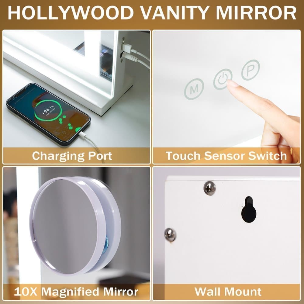 Hollywood LED Makeup Mirror 58 x 46cm, White