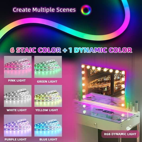 Fenchiliin Hollywood Makeup Mirror with Lights, White 80 x 58cm