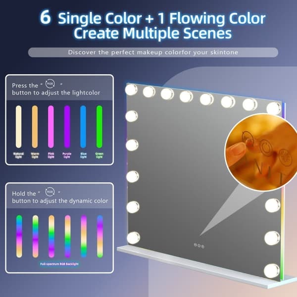 Fenchiliin Hollywood Makeup Mirror with Lights, White 80 x 58cm