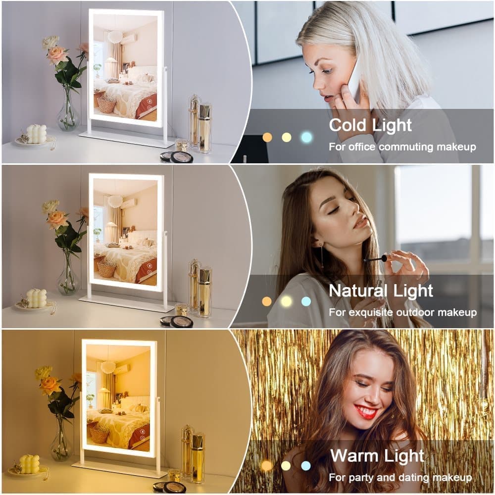 Fenchilin Hollywood makeup mirror with lighting, Bluetooth, 360° rotatable tabletop mirror, white, 30 × 41cm