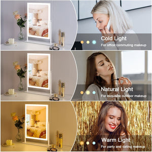 Fenchilin Hollywood makeup mirror with lighting, Bluetooth, 360° rotatable tabletop mirror, white, 30 × 41cm