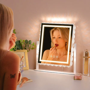Fenchilin Hollywood Makeup Mirror with Lights and Sparkling Crystal Embellishment, White 25 x 30cm