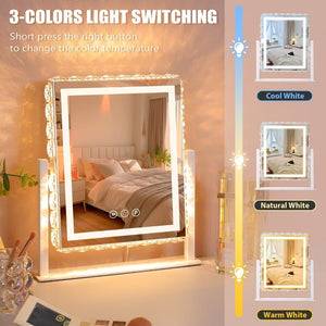 Fenchilin Hollywood Makeup Mirror with Lights and Sparkling Crystal Embellishment, White 25 x 30cm