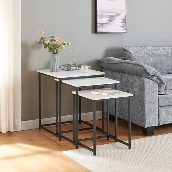 Trollhättan Nesting Tables Set of 3, Marble Pattern Metal