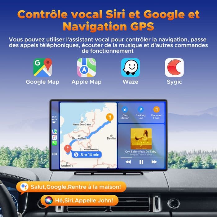 Campark 9'' Wireless Carplay Car Radio with Apple CarPlay and Android Auto