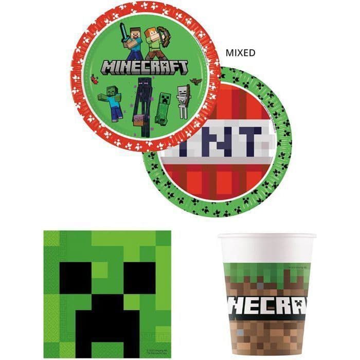 Minecraft Party Tableware Set - Procos - 52 Pieces - Table Decoration - Children's Party + 6 Balloons Included