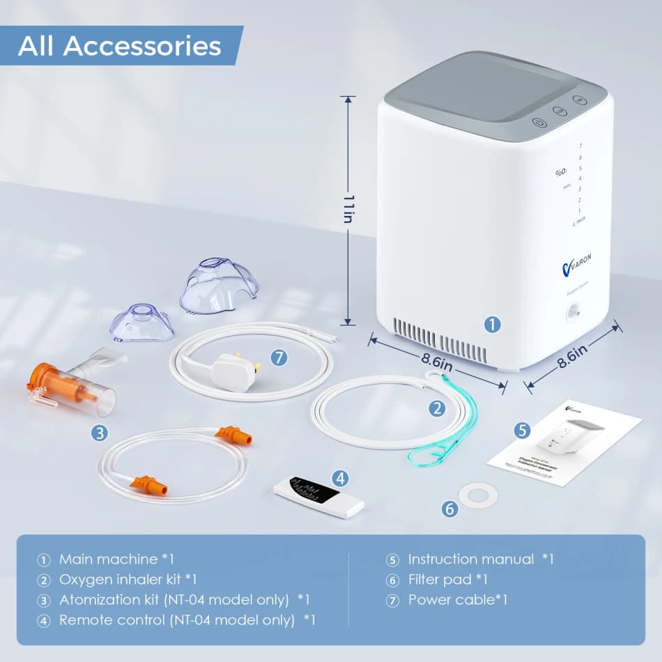 Varon NT-04 Oxygen Concentrator, Adjustable Flow Rate 1-7 L/min