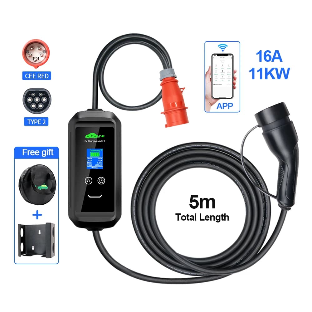Kolanky Portable 11kW EV Charger, Type 2, 5m, Black