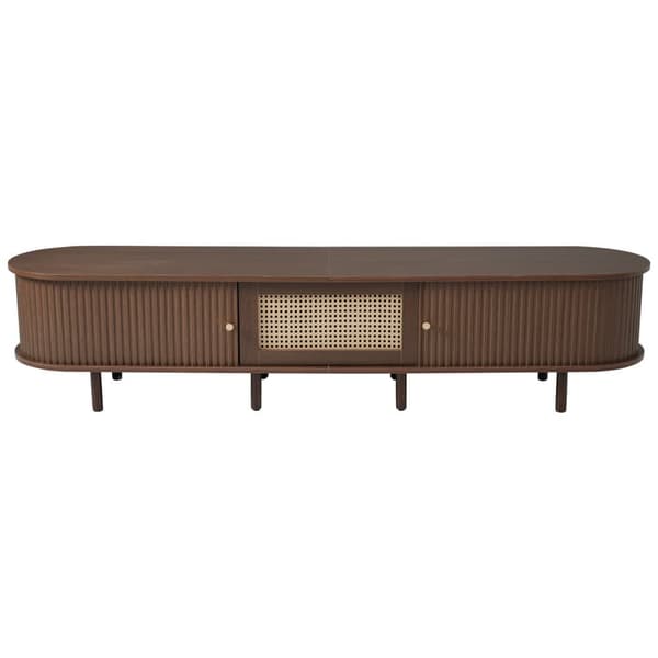 Oval TV Bench in Dark Walnut with Rattan Design – 180 cm MDF, Adjustable Legs, Max Weight 30 kg
