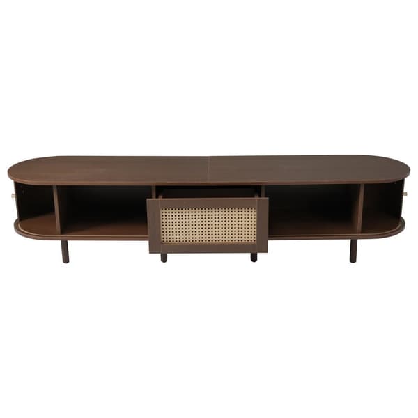 Oval TV Bench in Dark Walnut with Rattan Design – 180 cm MDF, Adjustable Legs, Max Weight 30 kg