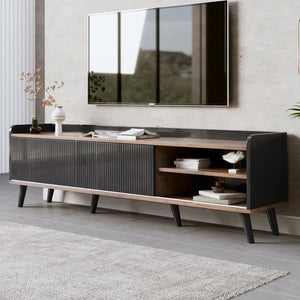 TV Stand 1 with sliding doors 160 cm, Black/Wood