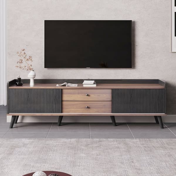 TV Stand 1 with sliding doors 160 cm, Black/Wood