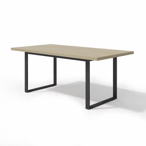 Dining Table Wood with Metal Frame, 160x80 cm for 6-8 People, Light Finish