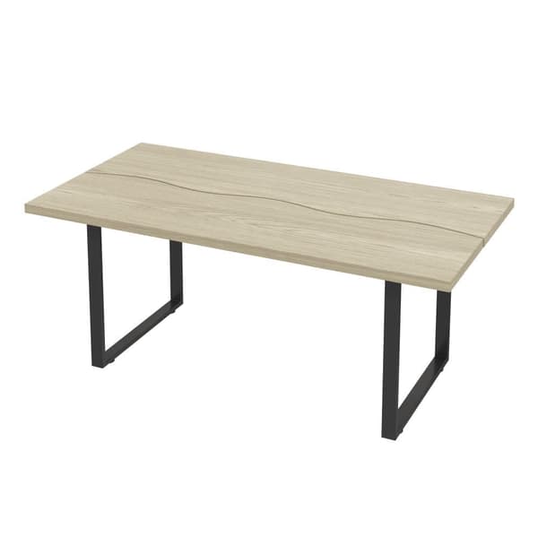 Dining Table Wood with Metal Frame, 160x80 cm for 6-8 People, Light Finish