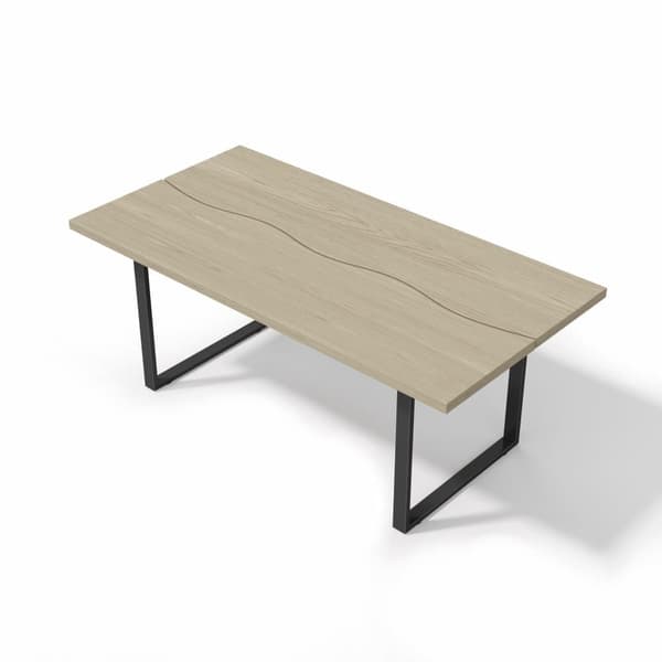 Dining Table Wood with Metal Frame, 160x80 cm for 6-8 People, Light Finish