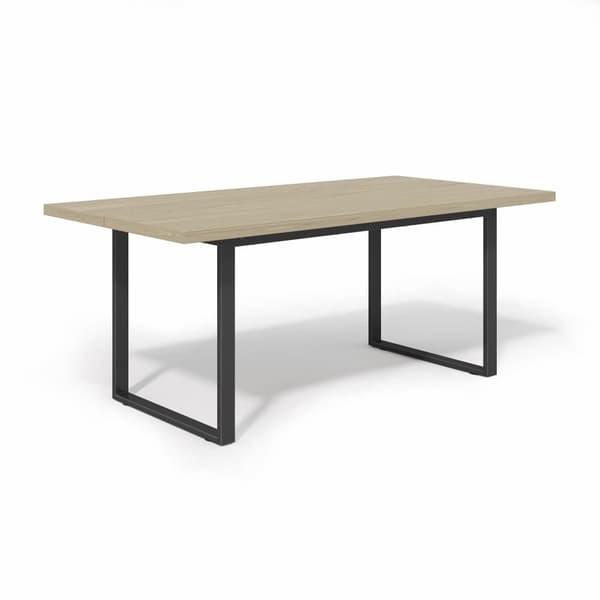 Dining Table Wood with Metal Frame, 160x80 cm for 6-8 People, Light Finish