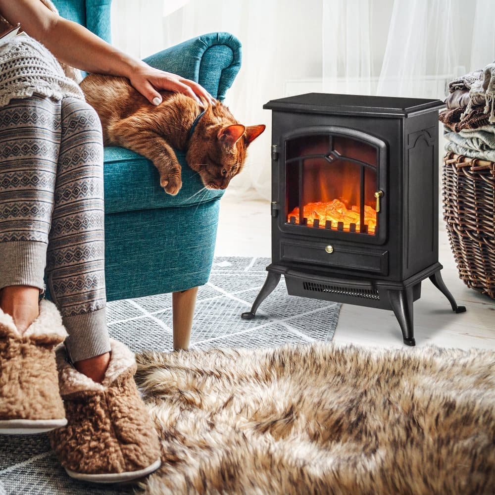 Electric Fireplace 1000/2000 W with Flame Effect, Overheat Protection, Black