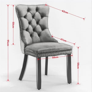 Set of 2 Dining Chairs from Nikki Collection, Beige Velvet Upholstery with Tufted Back, Gold-Chromed Legs and Decorative Rivets