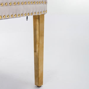 Set of 2 Dining Chairs from Nikki Collection, Beige Velvet Upholstery with Tufted Back, Gold-Chromed Legs and Decorative Rivets