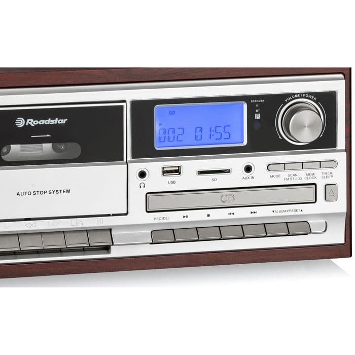 Roadstar Vintage Vinyl Turntable with Radio, CD-MP3, Cassette Player, Bluetooth and USB