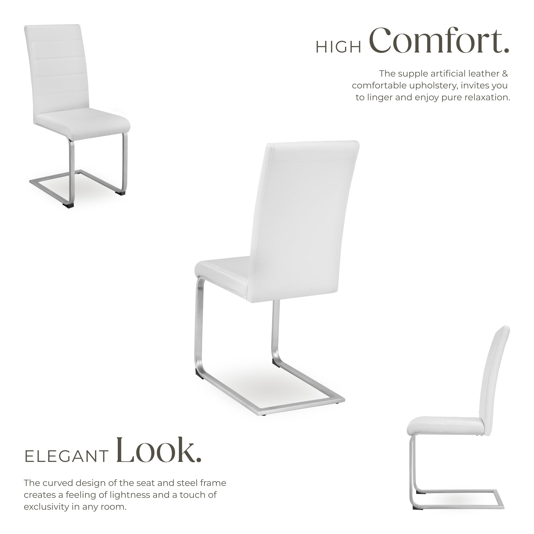 Dining Chairs - cantilevered, high backrest, flat steel frame