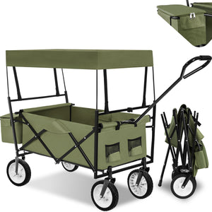 Garden Trolley - foldable, with roof, 3 pockets, transport bag, 80 kg capacity